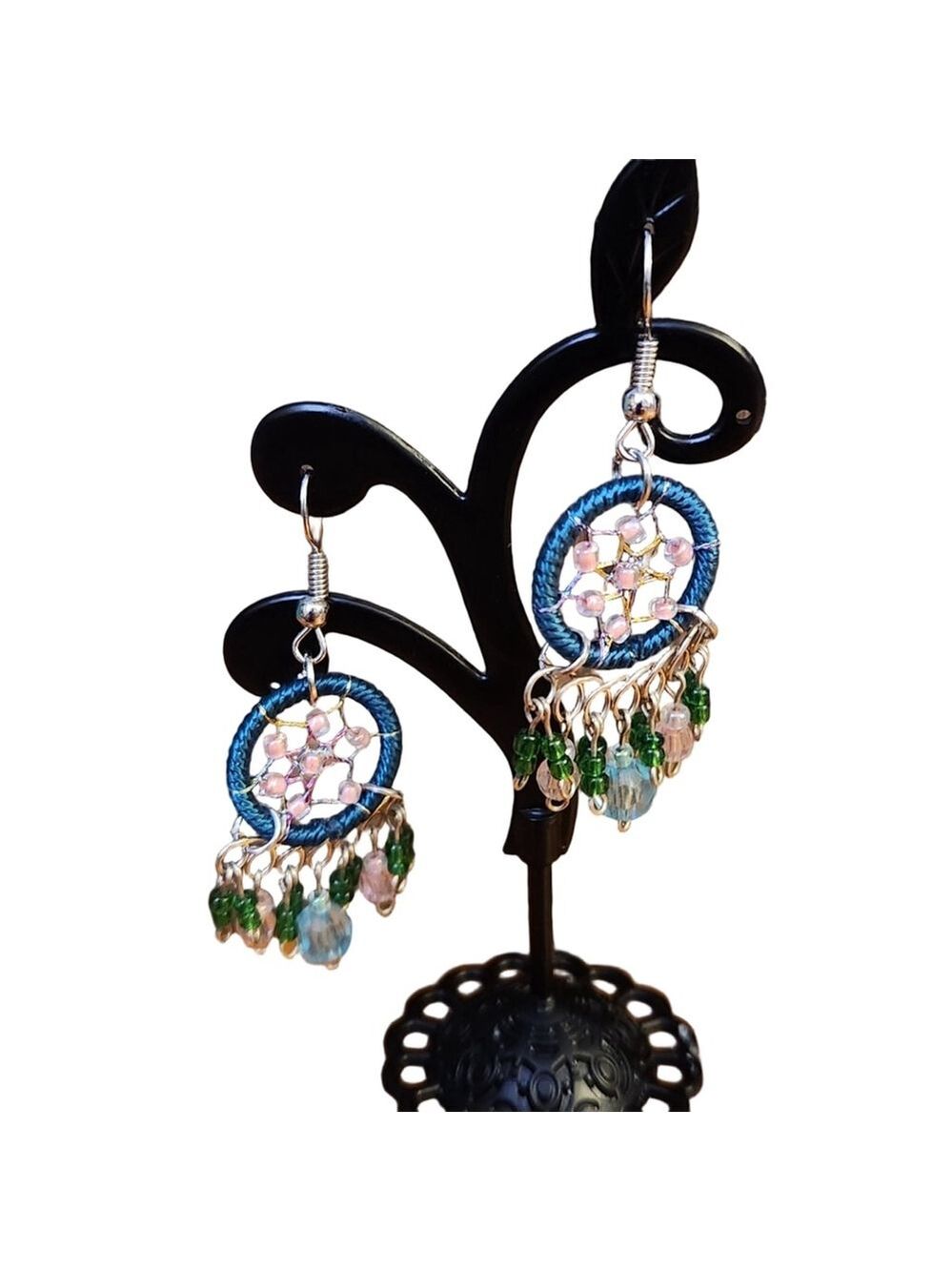 Spirit of Nature Dreamcatcher Earrings Blue Green Beaded